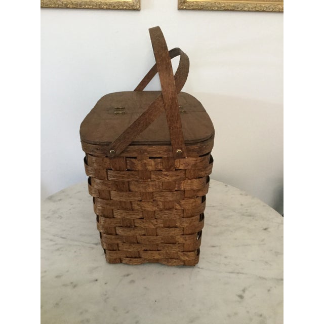 American Early 20th Century Antique Oak Picnic Basket For Sale - Image 3 of 7