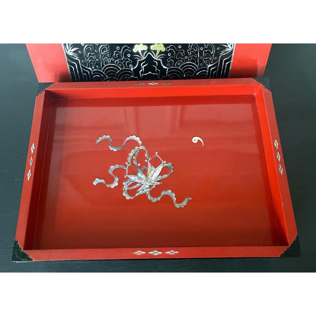 Paint Vintage Korean Lacquer Box with Inner Tray and MOP inlays For Sale - Image 7 of 18