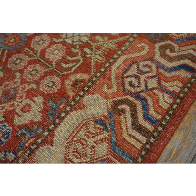 Persimmon 1800s Red Antique Central Asian Khotan East Turkestan Hallway Runner Rug For Sale - Image 8 of 13