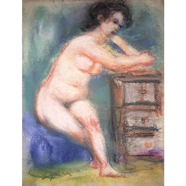 Jacques (Jakub) Zucker, Female Nude, Pastel Drawing After Renoir Polish Ecole D'Paris WPA Bezalel Artist For Sale