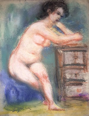 Jacques (Jakub) Zucker, Female Nude, Pastel Drawing After Renoir Polish Ecole D'Paris WPA Bezalel Artist