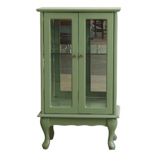 Small Display Cabinet in Pastel Green with Mirrored Back Panel For Sale