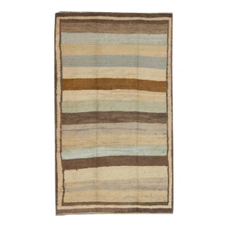 Vintage Turkish Tulu Rug in Soft Neutrals, Cream, Cocoa, and Sky Blue For Sale