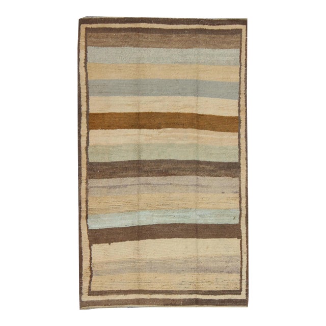 Vintage Turkish Tulu Rug in Soft Neutrals, Cream, Cocoa, and Sky Blue For Sale