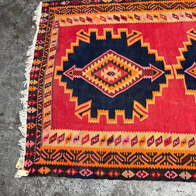 Vintage Handwoven Kilim Runner With Triple Medallion Design For Sale In San Francisco - Image 6 of 12