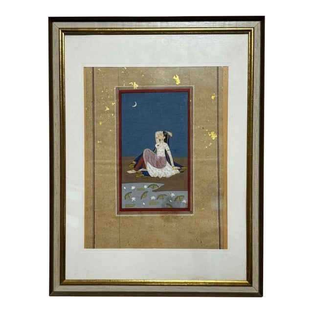 Nayika of Moonlight - Rajasthan, Tempera & Watercolour, 19th Century For Sale