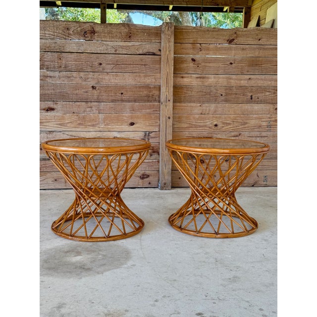 Mid-20th Century Coastal Rattan Hourglass Side Tables-Pair For Sale - Image 12 of 12
