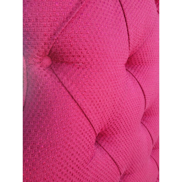 Custom Upholstered Queen Raspberry Schumacher Tufted Extra Tall Antique Mirrored Edge Hollywood Regency Bed Frame by Hooker For Sale - Image 9 of 12