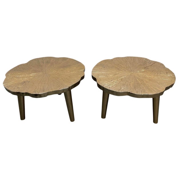 Hollywood Regency Pair of Vintage Hollywood Regency Cast Metal Organic Tree Slice Style Side Tables For Sale - Image 3 of 12