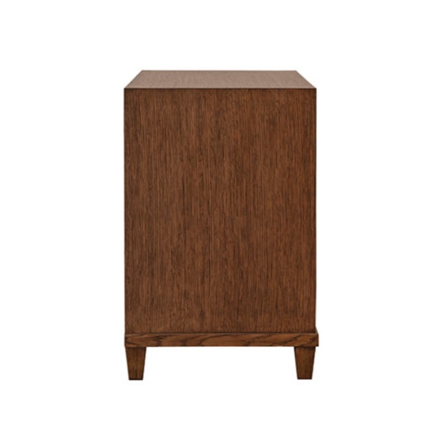 Worlds Away Matthew Izzo Home Novalie Fluted Provincial Brown Oak Two Drawer Side Table With Antique Brass Drawer Pulls For Sale - Image 4 of 8