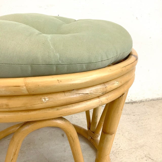 Pair of Rattan Footstools With Sage Cushions For Sale - Image 12 of 12