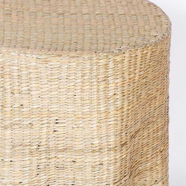Pair of Round Wicker Drapery Ghost Tables or Stands For Sale - Image 9 of 9