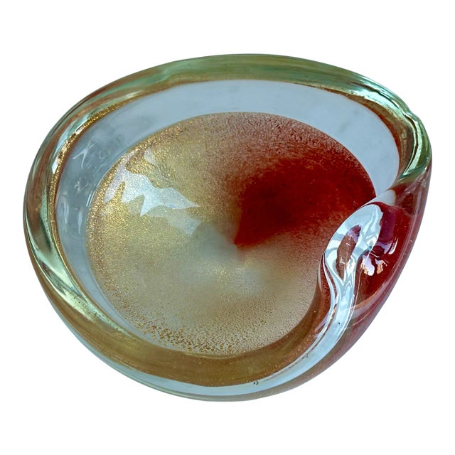 1950s Barbini Murano Art Glass Gold Leaf Bowl Mid Century Modern Italy For Sale