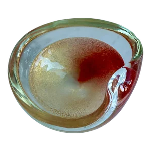 1950s Barbini Murano Art Glass Gold Leaf Bowl Mid Century Modern Italy