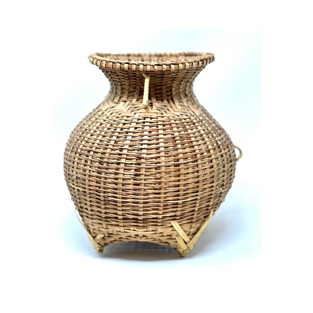 Asian Vintage Handwoven Bamboo Fishing Basket ( Creel ) For Sale - Image 3 of 11