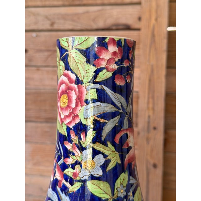 Antique Art Nouveau Etruria Cretona Polychrome Floral Bottle Vase - 18" For Sale - Image 9 of 12
