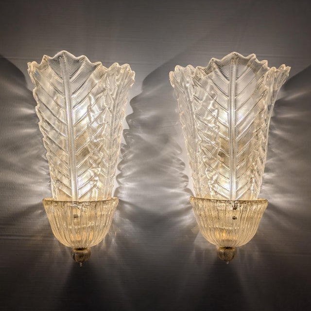 Gold Large Gold Leaf and Murano Glass Wall Lights from Barovier & Toso, 1980s, Set of 2 For Sale - Image 8 of 17