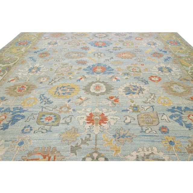 Textile Apadana's Designed Sultanabad Modern Wool Rug Handmade in Blue and Green For Sale - Image 7 of 10