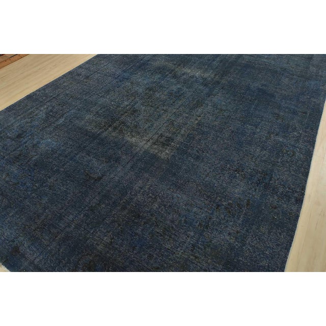 Farmhouse Tabriz Rug 9’4” X 12’5” Blue Wool Vintage Overdyed Hand-Knotted Carpet For Sale - Image 3 of 15