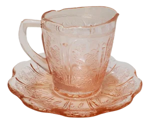 1930s Jeanette Glass Company Cherry Blossom Pink Childs Pitcher and Saucer