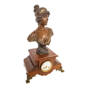 19th Century French Bronze and Marble Clock With Bust of Lygie by Emmanuel Villanis