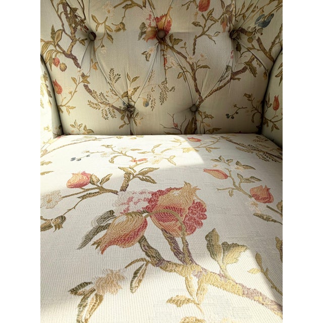 Custom Tufted Scalamandre Sky Blue Floral Lounge Chair and Ottoman Set For Sale - Image 9 of 18