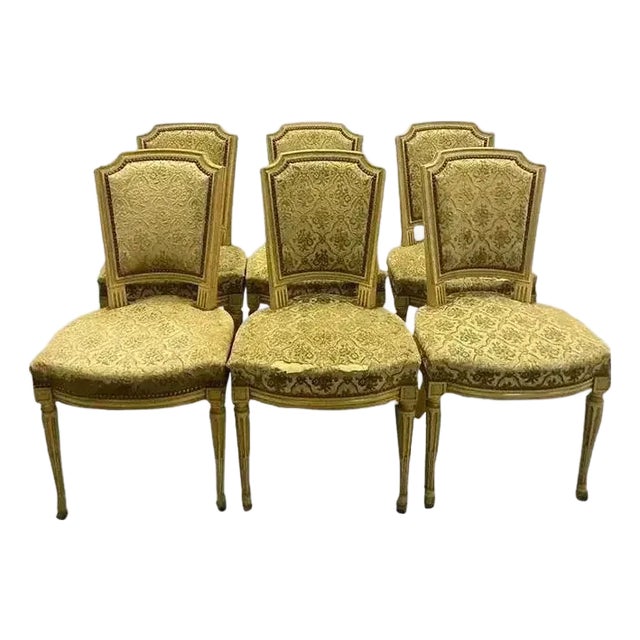 1920s Set of 6 Vintage Louis XVI Upholstered Dining Chairs For Sale