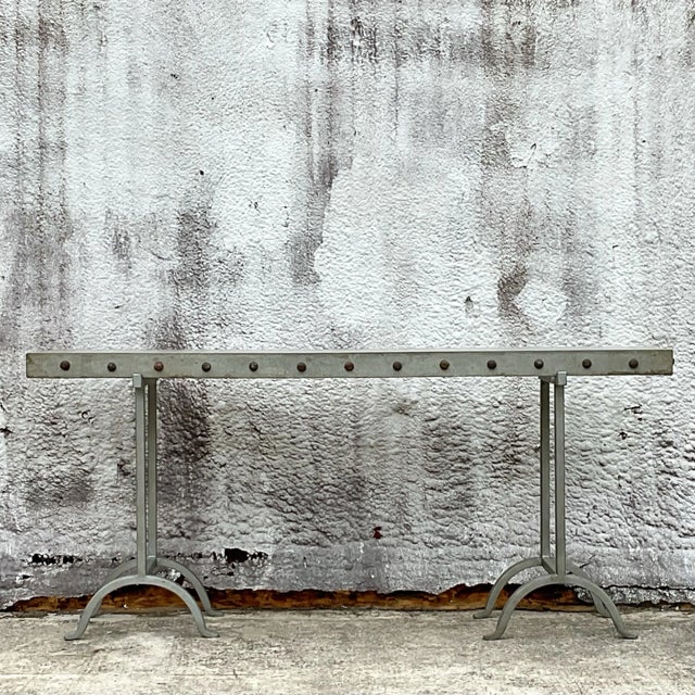 Late 20th Century Vintage Boho Nailhead Plaster Console Table For Sale - Image 5 of 11