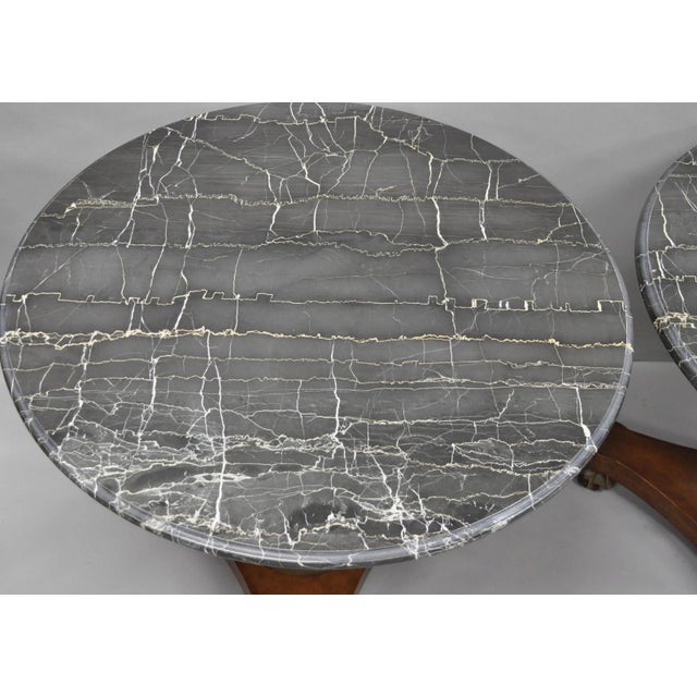 Wood Vintage Italian Neoclassical Style Urn Pedestal Round Marble Side Tables - Pair For Sale - Image 7 of 18