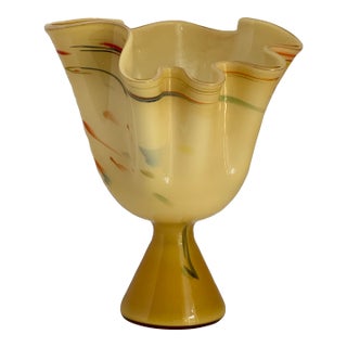 1960s Murano Style Fluted Top Compote Vase For Sale