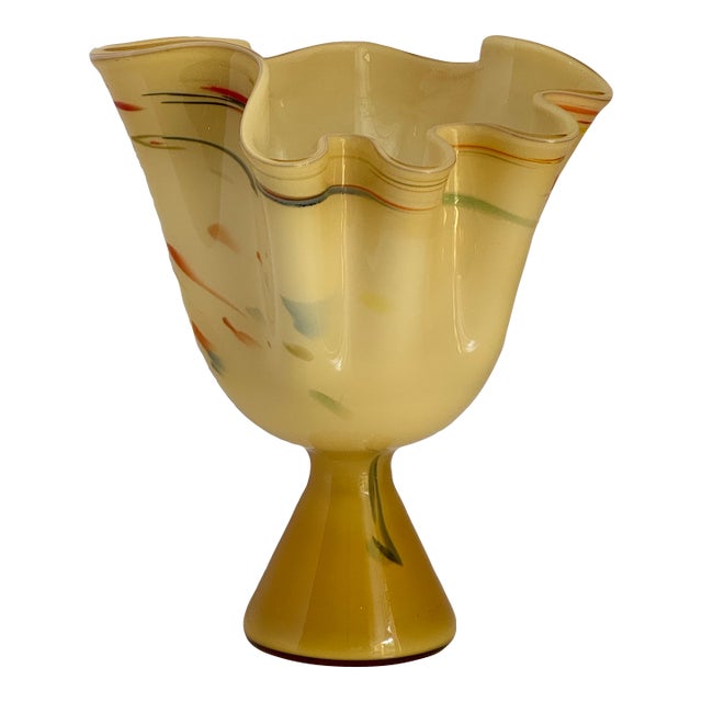 1960s Murano Style Fluted Top Compote Vase For Sale