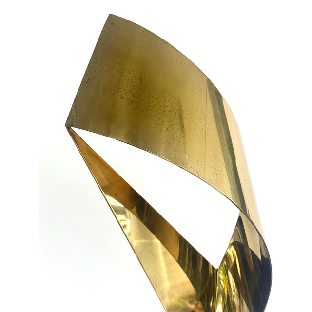 Brass Vintage 1980's Curtis Jere Brass Ribbon Sculpture on a Marble Base For Sale - Image 8 of 12