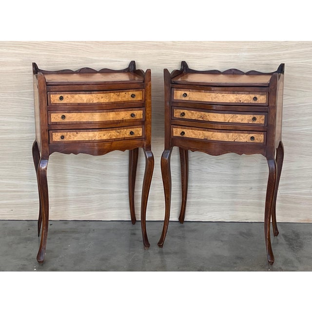 French Nightstands in Walnut with Three Drawers, 1940s, Set of 2 For Sale - Image 18 of 18