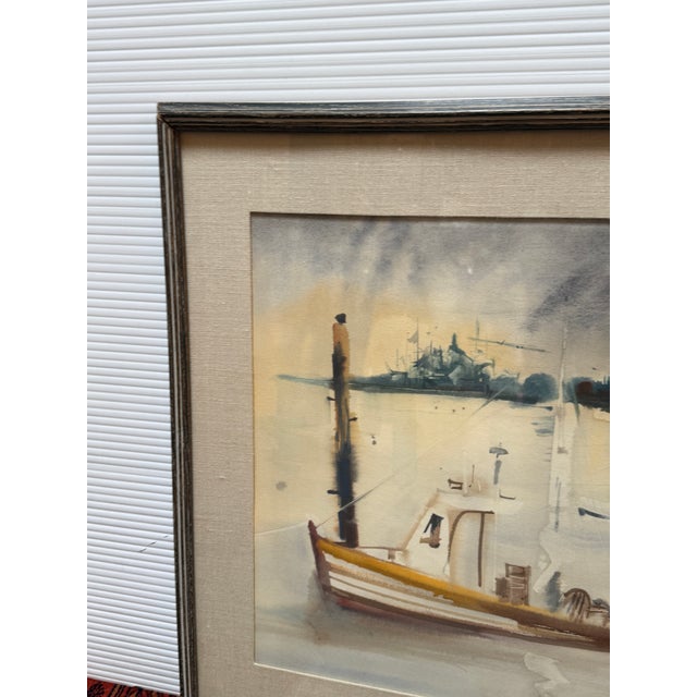 Sanford Brooks Mid Century Harbor Scene Watercolor Painting, Signed For Sale - Image 11 of 12