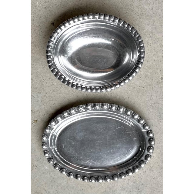 1980s Circa 1980 Beaded Rim Byzantine-Inspired Mexican Pewter Oval Bowl & Underplate Set For Sale - Image 5 of 18