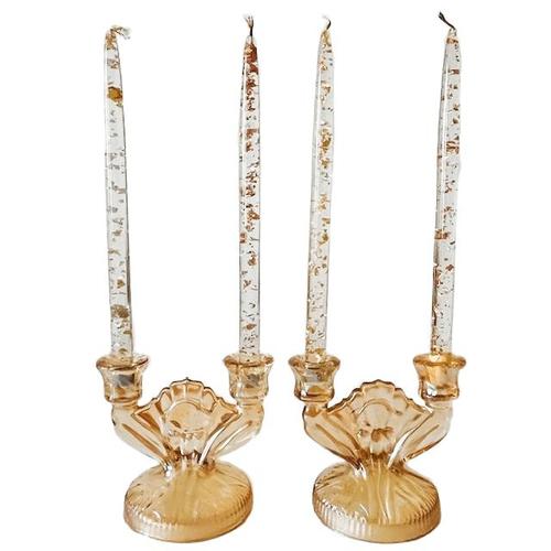 Orange Art Deco Carnival Glass Peach Candlesticks from Jeanette, 1930s, Set of 2 For Sale - Image 8 of 8