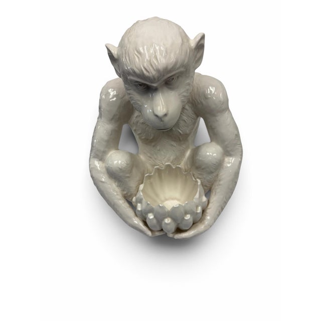 Late 20th Century Vintage Hollywood Regency White Glazed Ceramic Monkey and Banana Cachepot Planter For Sale - Image 5 of 7