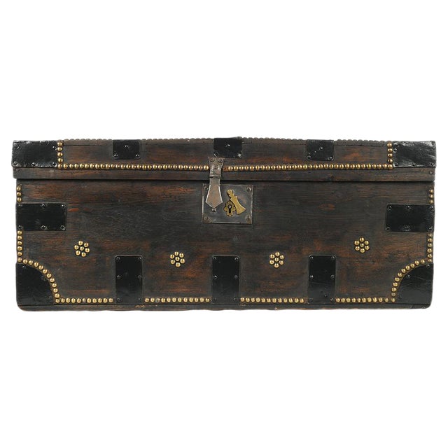 Studded Wooden Trunk, 1920s For Sale