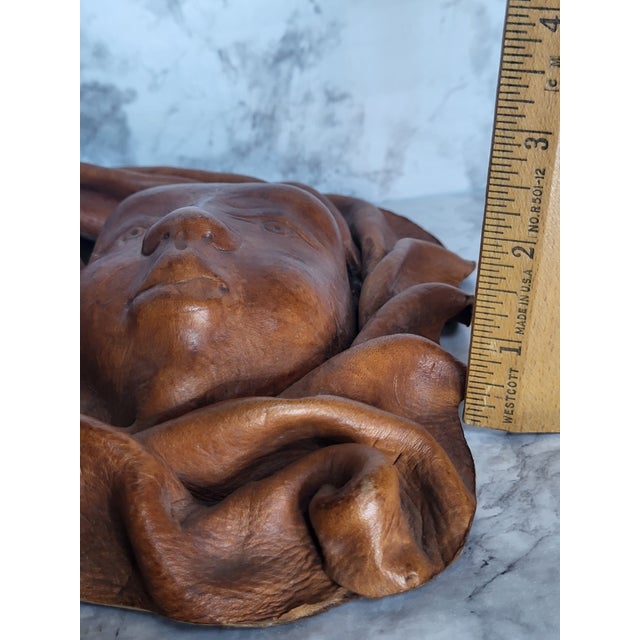 Animal Skin Late 20th Century Italian Sculpted Leather Mask Wall Hanging For Sale - Image 7 of 11