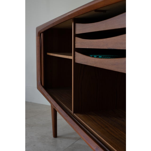 Wood Rare 1960s Bernhard Pedersen & Son Teak Credenza With Tambour Doors For Sale - Image 7 of 10