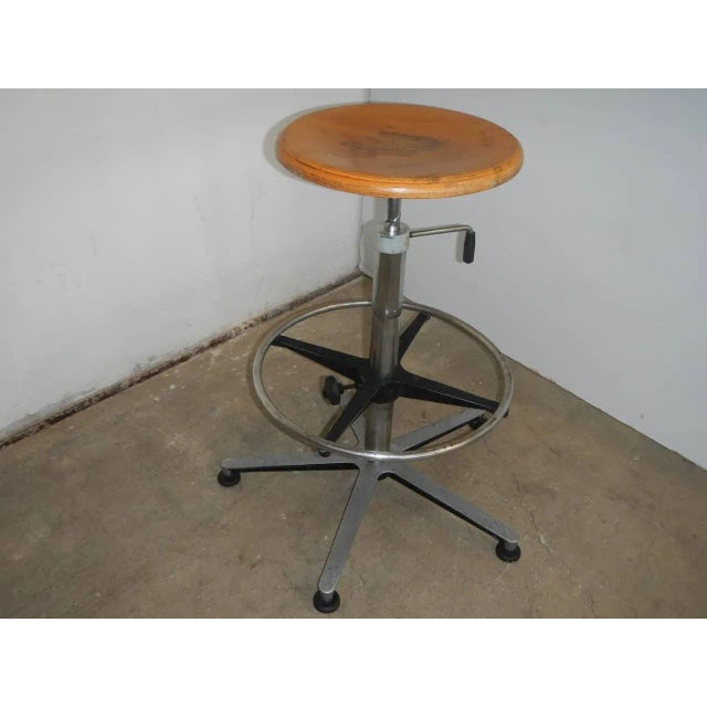 1970s Vintage Italian Aluminum, Beech, and Steel Stool, 1970s For Sale - Image 5 of 8