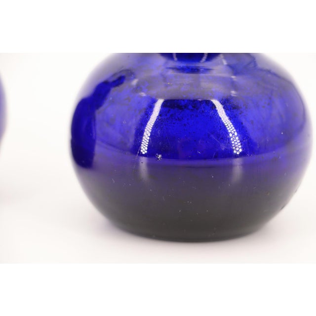 Pair of 19th Century Portuguese Blue Hand-Blown Glass Perfume Bottles For Sale - Image 6 of 16