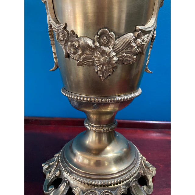 Antique Exquisite Ornate Victorian Bronze Oil Lamp 1900's For Sale - Image 4 of 18