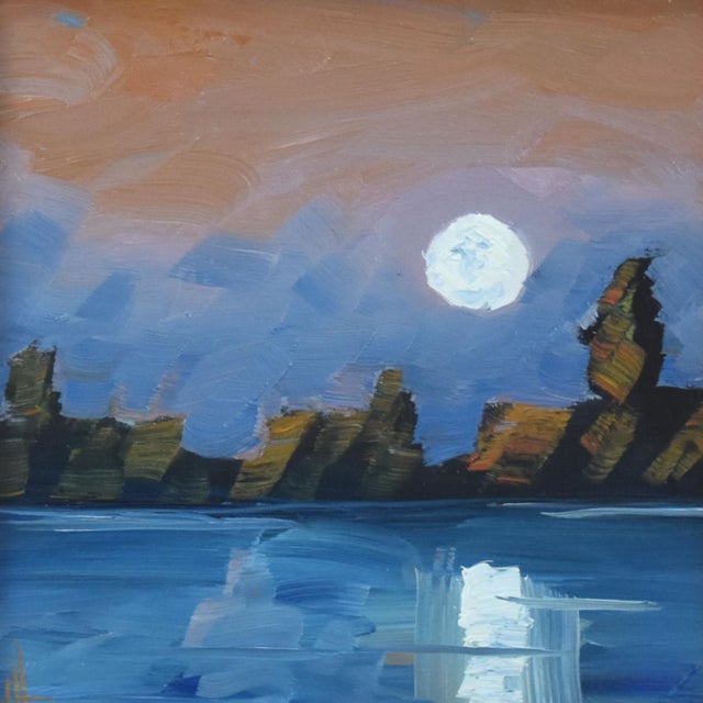 American William Hawkins Moonlight Landscape Seascape Painting Including the Antiqued Gold Wood Frame For Sale - Image 3 of 5