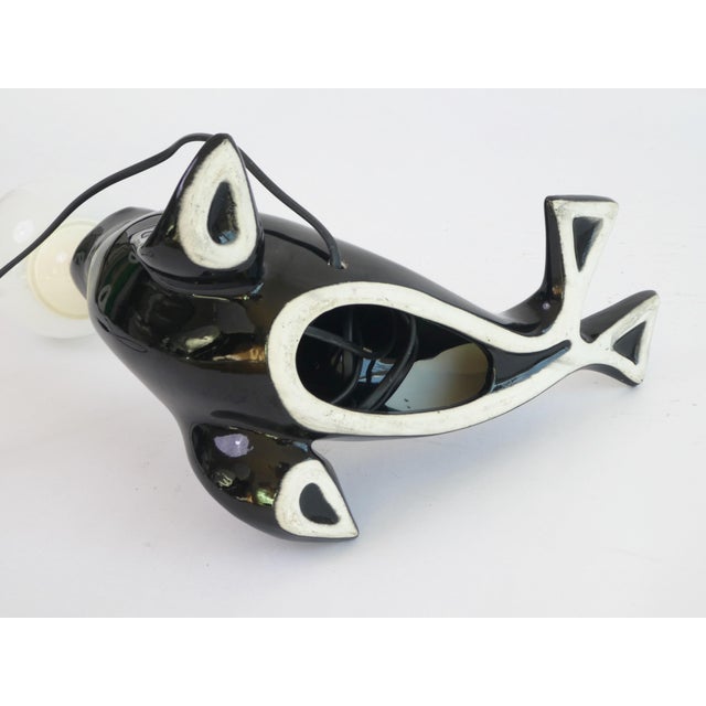 Mid-Century Modern Mid-Century Black Ceramic Glazed Seal Table Lamp Lamp with White Globe, 1960s For Sale - Image 3 of 6