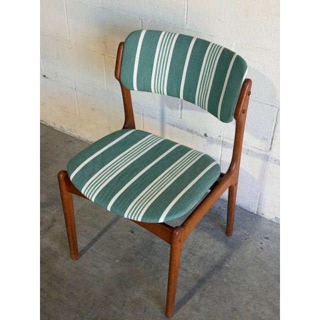 In Style of Erik Buch Model 49 Teak Dining Chair Green Striped Upholstery Danish Mid-Century Modern 1960s For Sale In Los Angeles - Image 6 of 10