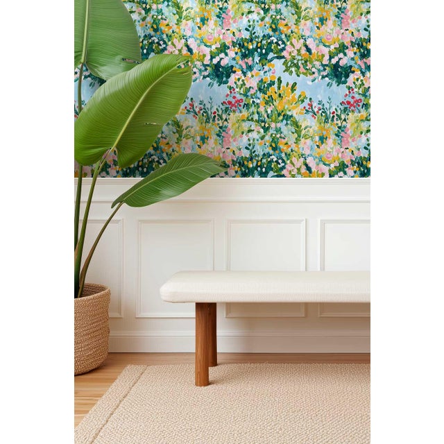 Blue Wild Flower Hour Grasscloth Wallpaper by House Party | 8 Yards For Sale - Image 8 of 9