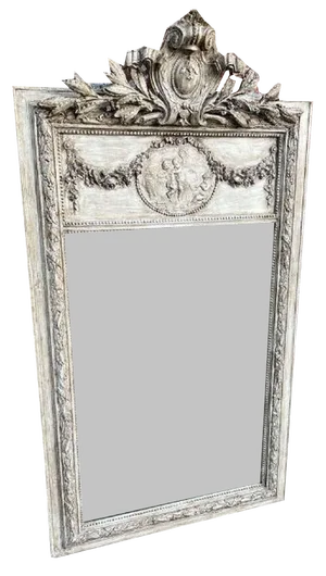 Antique French Carved Wood and Gesso Painted Mirror