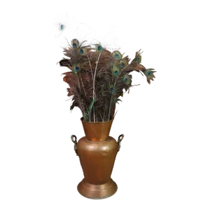 Antique Victorian Dovetailed Copper Floor Vase Planter Urn Peacock Feathers 19"