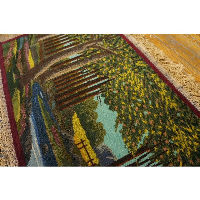 1920s Multicolor Scene Pictorial Antique Persian Kashan Rug 2'2'' X 3'8'' Handknotted Wool Carpet For Sale - Image 4 of 13